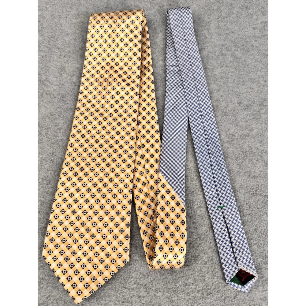 Silk Diamond Pattern Gold Blue Silk Necktie Tommy Hilfiger Classic Business Tie
